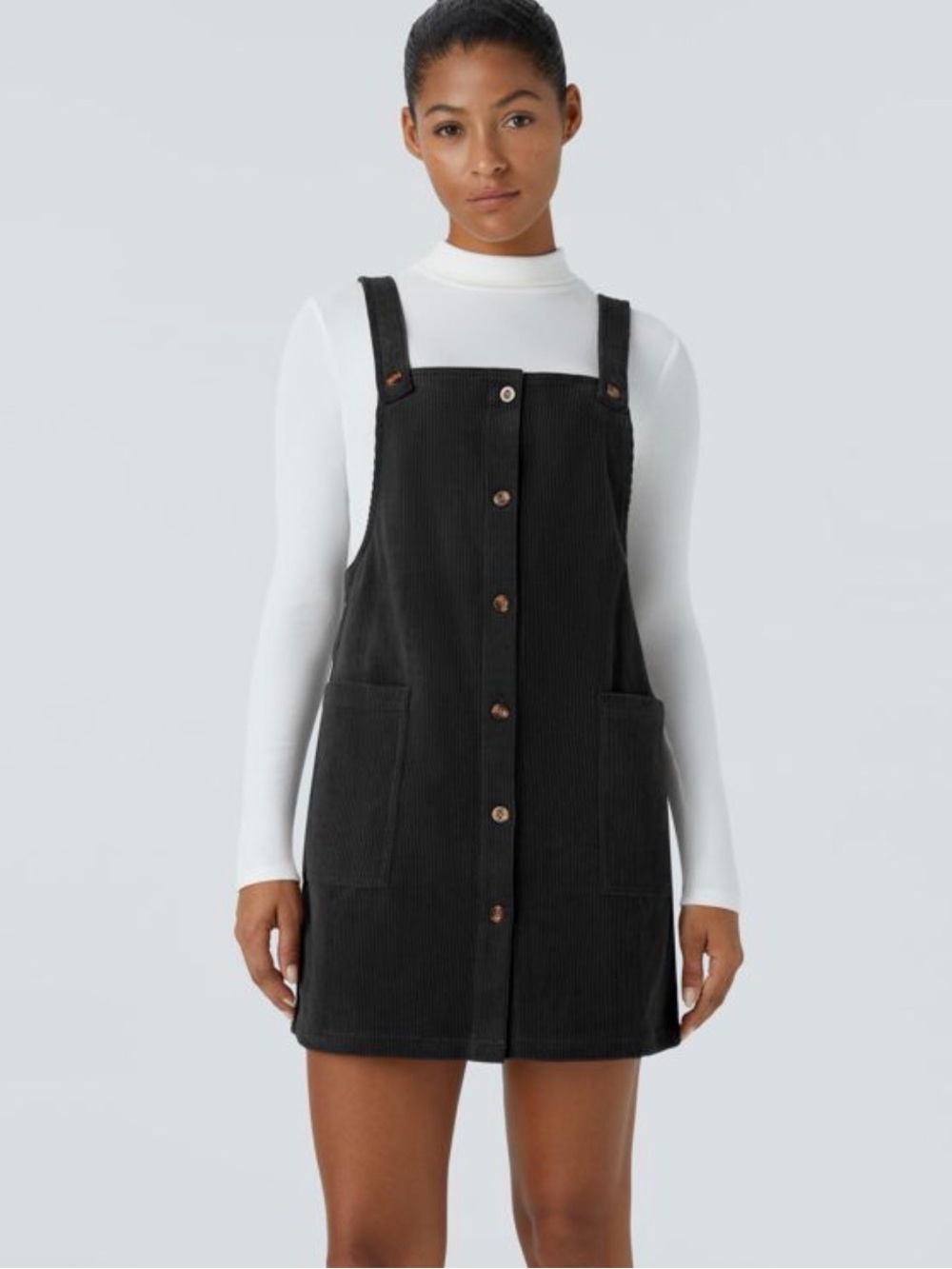 Halara XL Pocket Corduroy Mini Casual Jumper Dress Black Streetwear Grunge Prep